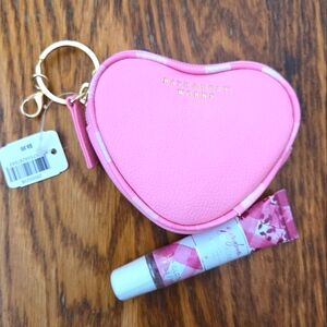 🛍BOGO 50% OFF💋💄💗NWT‼️BBW Pink Gingham Heart Coin Purse Keychain & Lip Gloss